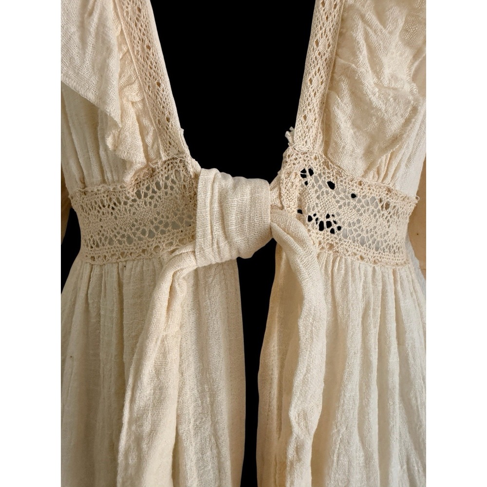 Anthropologie Maeve Gauze Duster M Tie Front Ecru  Ruffle Maxi Cottagecore - Picture 4 of 11